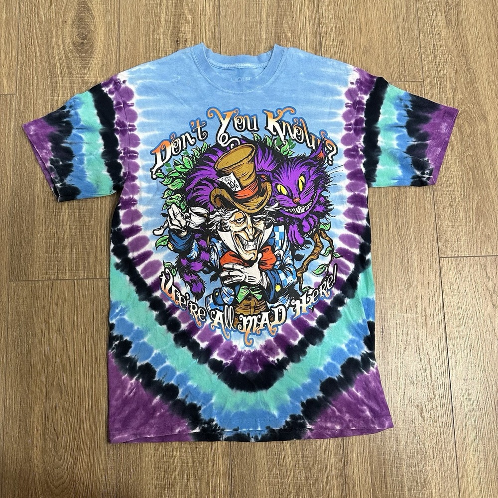 2018 Liquid Blue‎ Alice In Wonderland Mad Hatter Tie Dye Tee Sz Médium EUC
